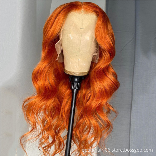 SPARK Overtone Ginger Red Blonde Orange Color Natural Brazilian Human Hair Lace Front Wigs T Part Pre Plucked Virgin Ginger Wigs